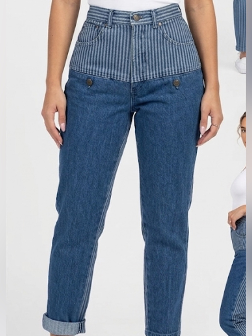 VTG 80s/90s Brooks Striped & Solid Western Denim Mom Jeans High Rise 7/8